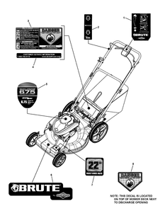 Decals Group Diagram and Parts List for 7800802-BTXP22675HW 2011 Briggs and Stratton Lawn Mower